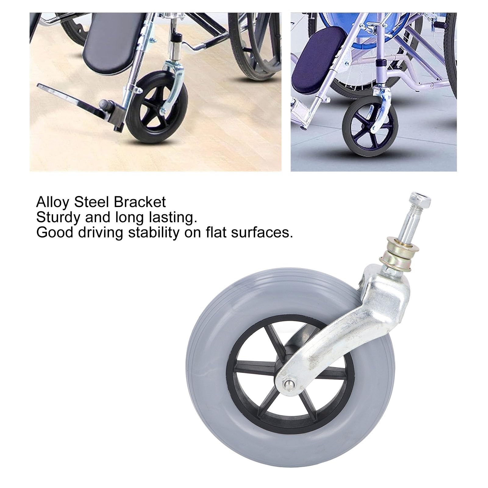 FLEXMAN Wheelchair Wheel, 8 Inch Wheelchair Wheels Replacement, Wheelchair Accessories Caster Assembly, Solid PU Wheelchair Caster for Disabled Vehicles