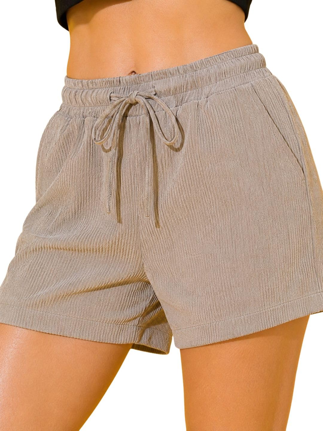 buynewtrend Women's Textured Drawstring Elastic Waist Casual Relaxed Fit Shorts with Side Pockets-picture-8