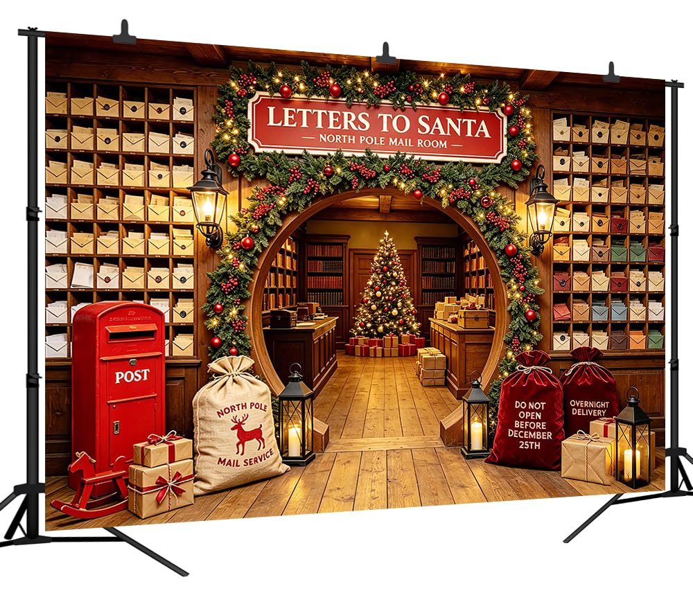 Fondale fotografico con lettera a Babbo Natale, albero di Natale, albero di Natale, decorazione per feste a tema, 2,8 x 1,8 m, per studio fotografico