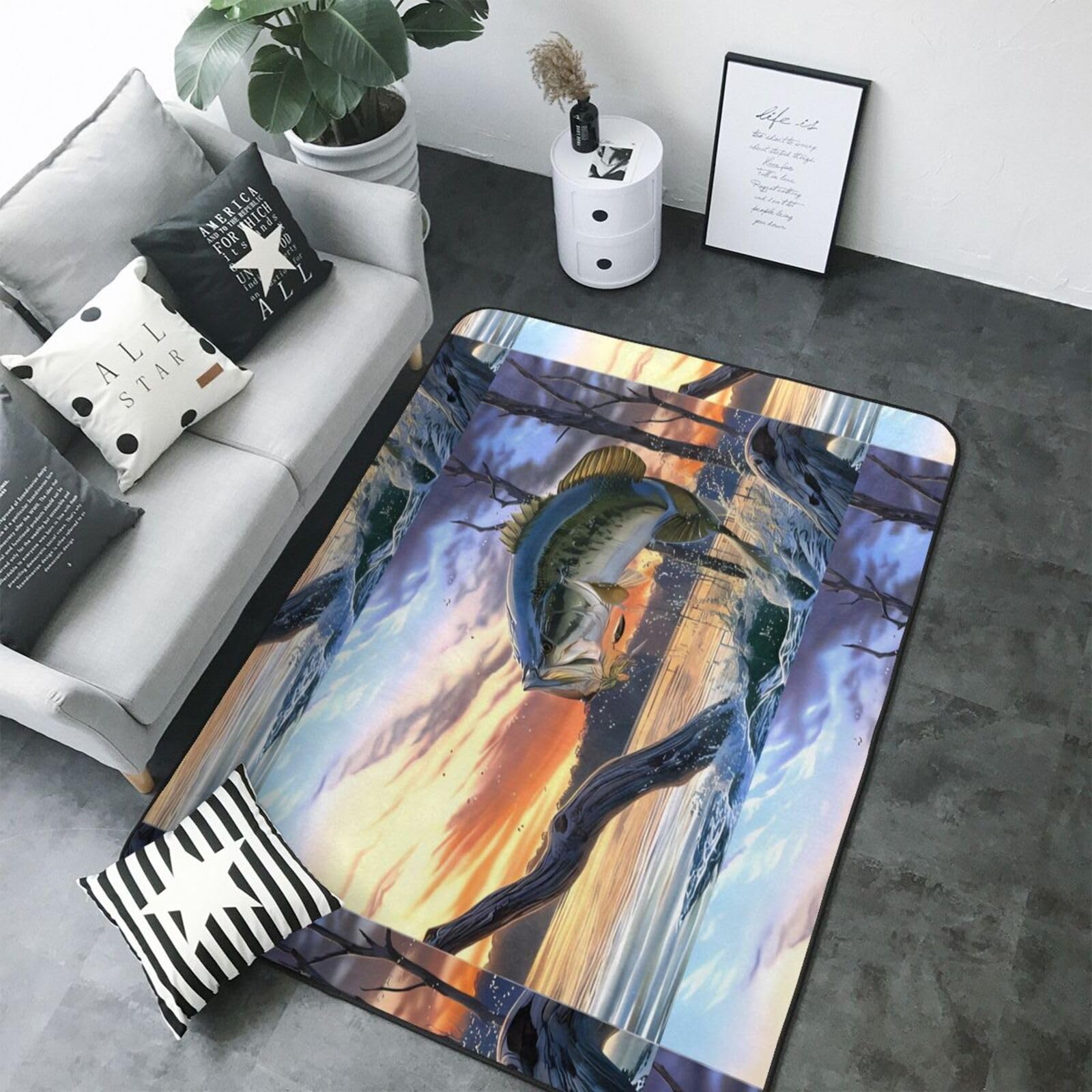 Bass Fishing Wave Gryzak antypoślizgowa chłonna mata podłogowa 203 x 148 cm, do dekoracji domu parapetówka nowy dom prezent