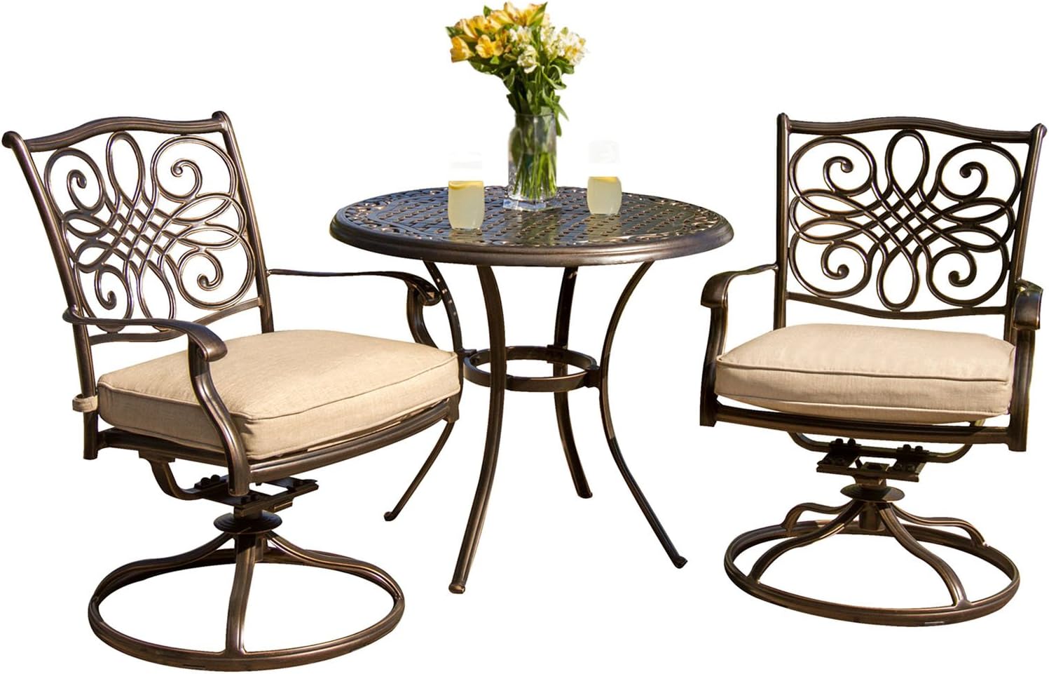 Hanover TRADITIONS3PCSW Traditions 3-Piece Aluminum Rust-Free Patio Bistro Set Outdoor Furniture, Size 1, Tan : Patio, Lawn & Garden