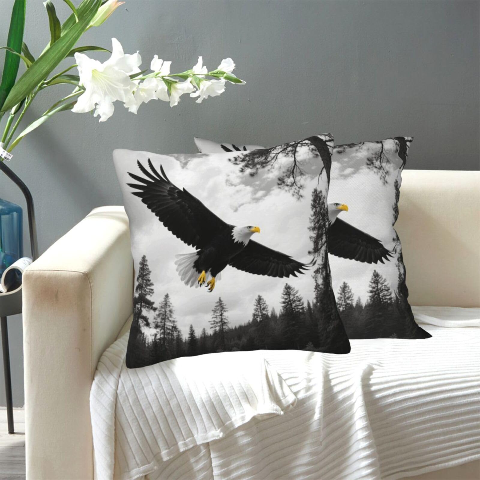 FekiLoot Decorative Throw Pillow Covers Modern Farmhouse Pillowcase Double Sided Cozy Cushion Cover for Sofa Couch Bed 20"X20" Balck Eagle Forest