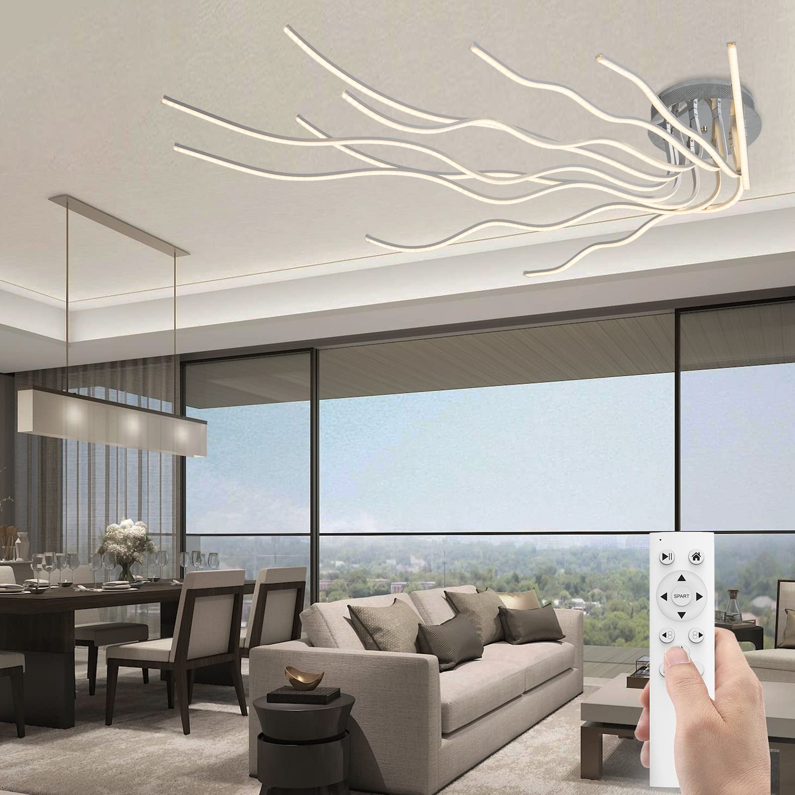 LED Modern Deckenleuchte LED Wohnzimmerlampe Deckenleuchten Dimmbar mit Fernbedienung 10-Flammige Schlafzimmerlampe Aluminium Kronleuchter
