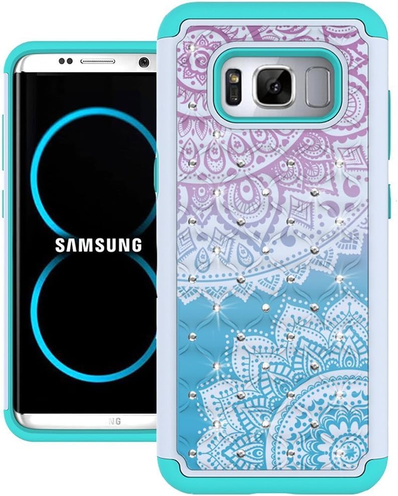 Galaxy S8 Case, UrSpeedtekLive [Shock Absorpt] Studded Rhinestone Bling Hybrid Dual Layer Armor Defender Protective Case Cover for Samsung Galaxy S8 - Mandala Flower