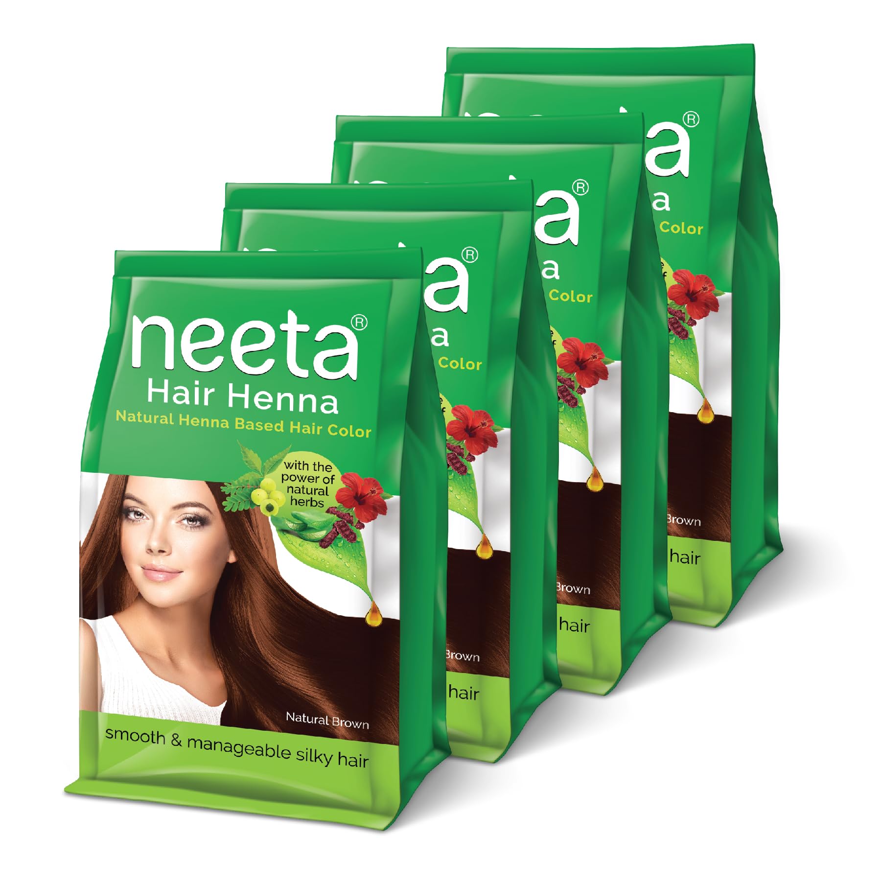 Neeta Hair Henna Natural Henna-Based Hair Color with Herbal Ingredients for Smooth & Silky Hair, Natural Brown Shade, 125g Each (Pack of 4)-image-47