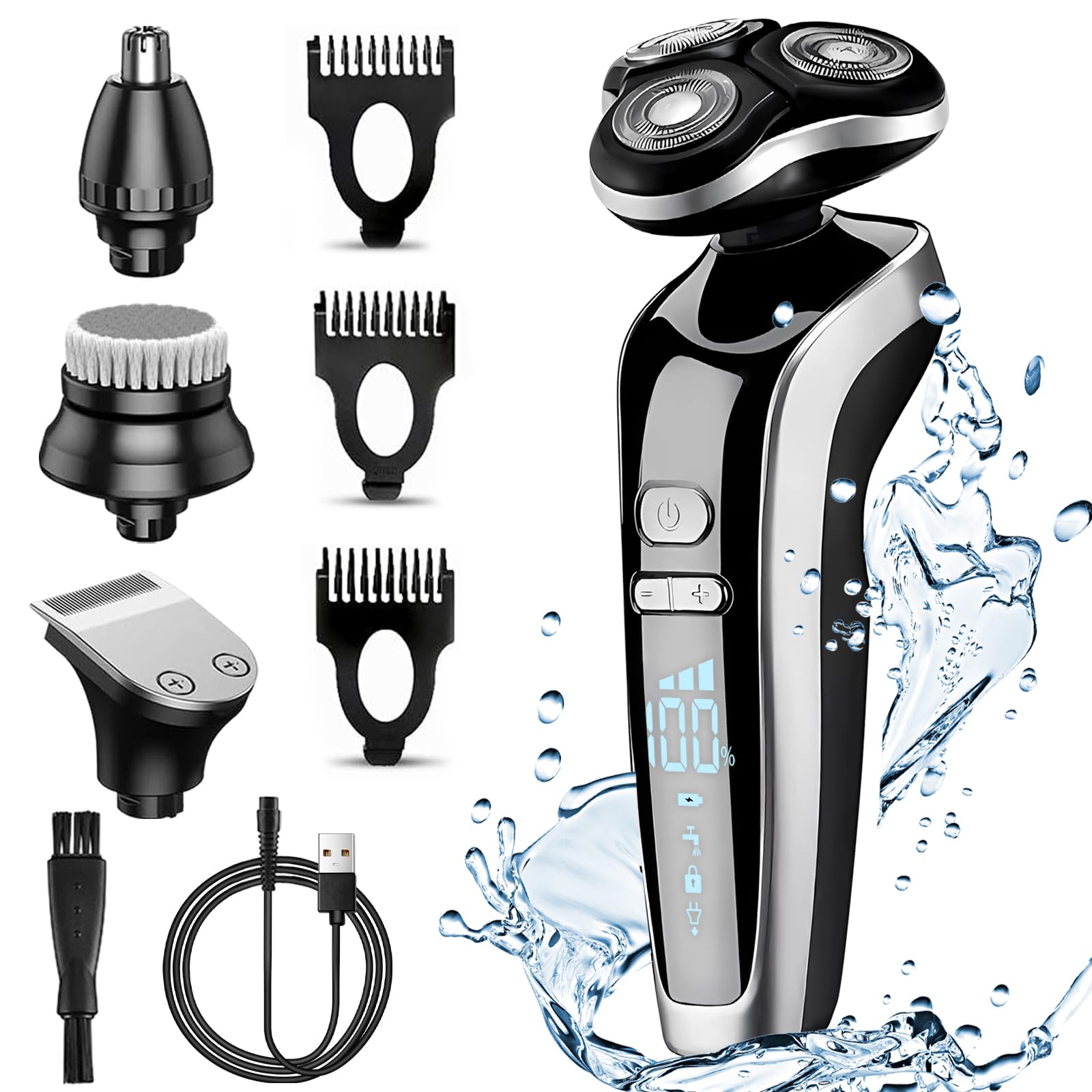 4 in 1 Afeitadora electrica hombre, Unipampa maquina de afeitar Wet Dry, Maquina de Afeitar con Pantalla LED, afeitadoras para Afeitar Barba, Recortar Cabello,Vello Corporal, Limpiar Cara