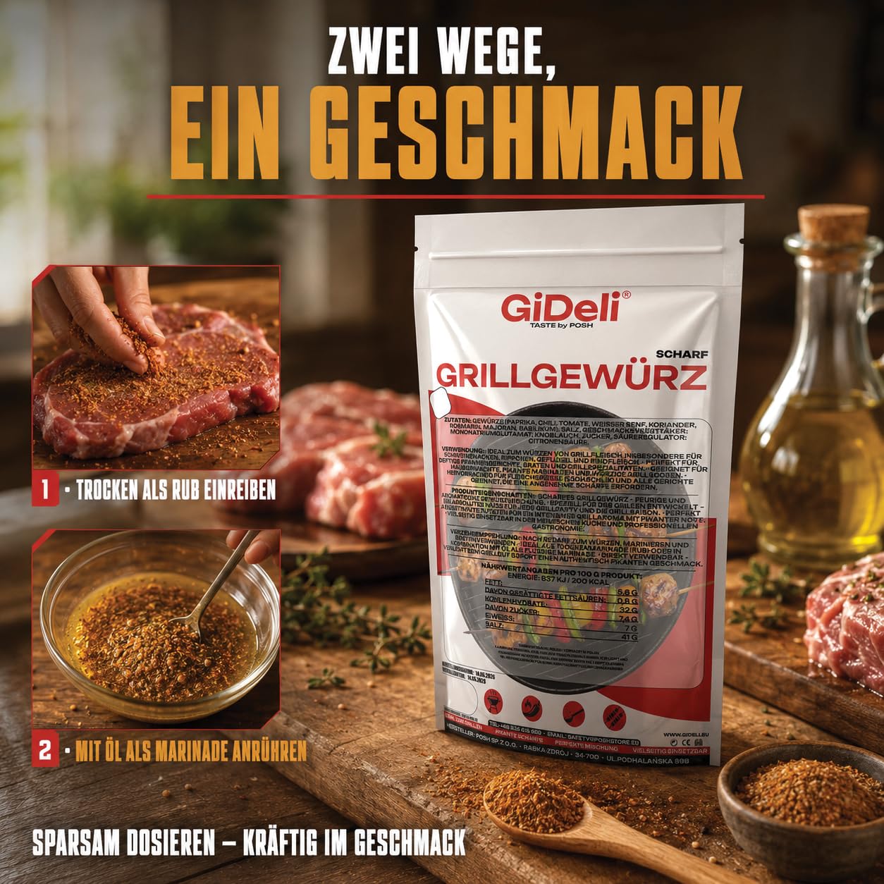 GiDeli Grillgewürz Scharf 2x5kg - Feurige & Aromatische Gewürzmischung für den Grill - Ideal für Schweinenacken, Rippchen, Geflügel & Schaschlik - Trockenmarinade & Rub - Sofort Einsatzbereit