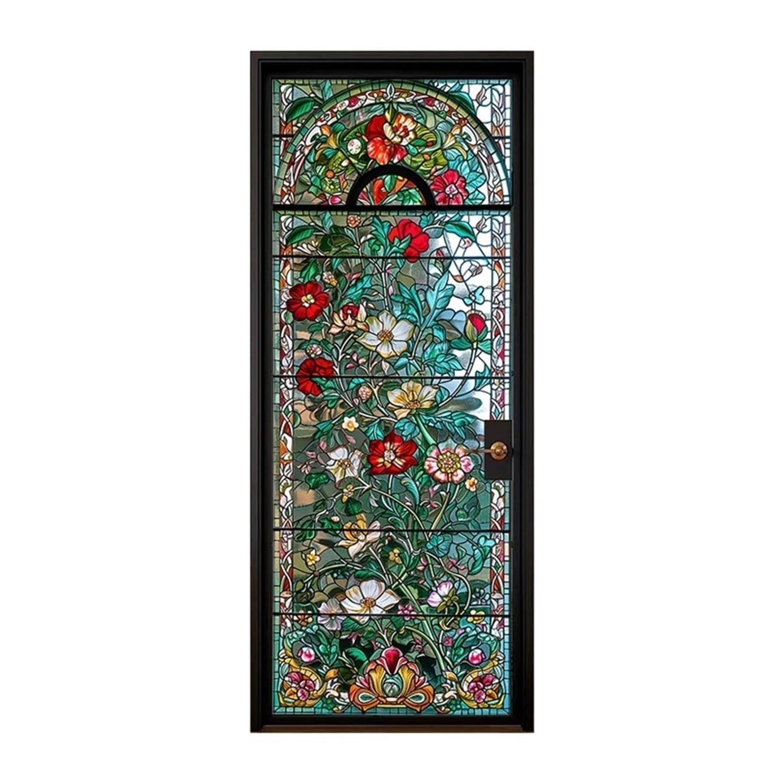 Película de vitral con diseño de Flores de Color Rosa for decoración del hogar, Pegatinas Autoadhesivas for Ventanas.(Color 1,50x80cm)