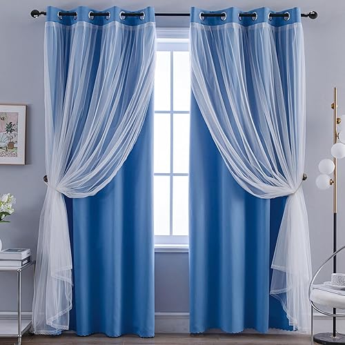 Miniatura 1 de Anytime Cortinas opacas y transparentes para ventana, par de paneles de cortinas lisas con ojales en la parte superior, 52 pulgadas de ancho x 84