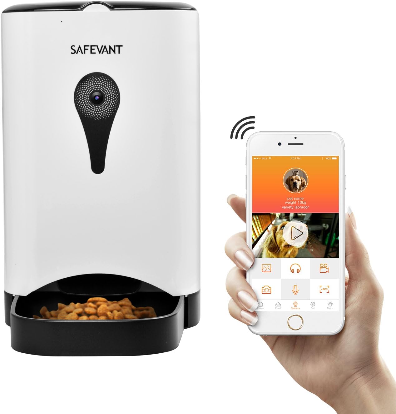 SAFEVANT Wireless SmartFeeder, Automatic Pet Feeder Food Dispenser for Cats and Dogs with HD WiFi Camera Two Way Audio and Video Recording