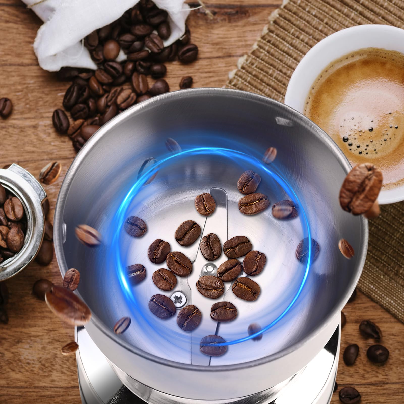 Macinacaffè Chicchi Di Caffè Elettrici In Acciaio Inossidabile, Macina Cereali Con Coltello In Acciaio Inossidabile, Macina Erbe Per Pesto, Spezie, Frutta a Guscio