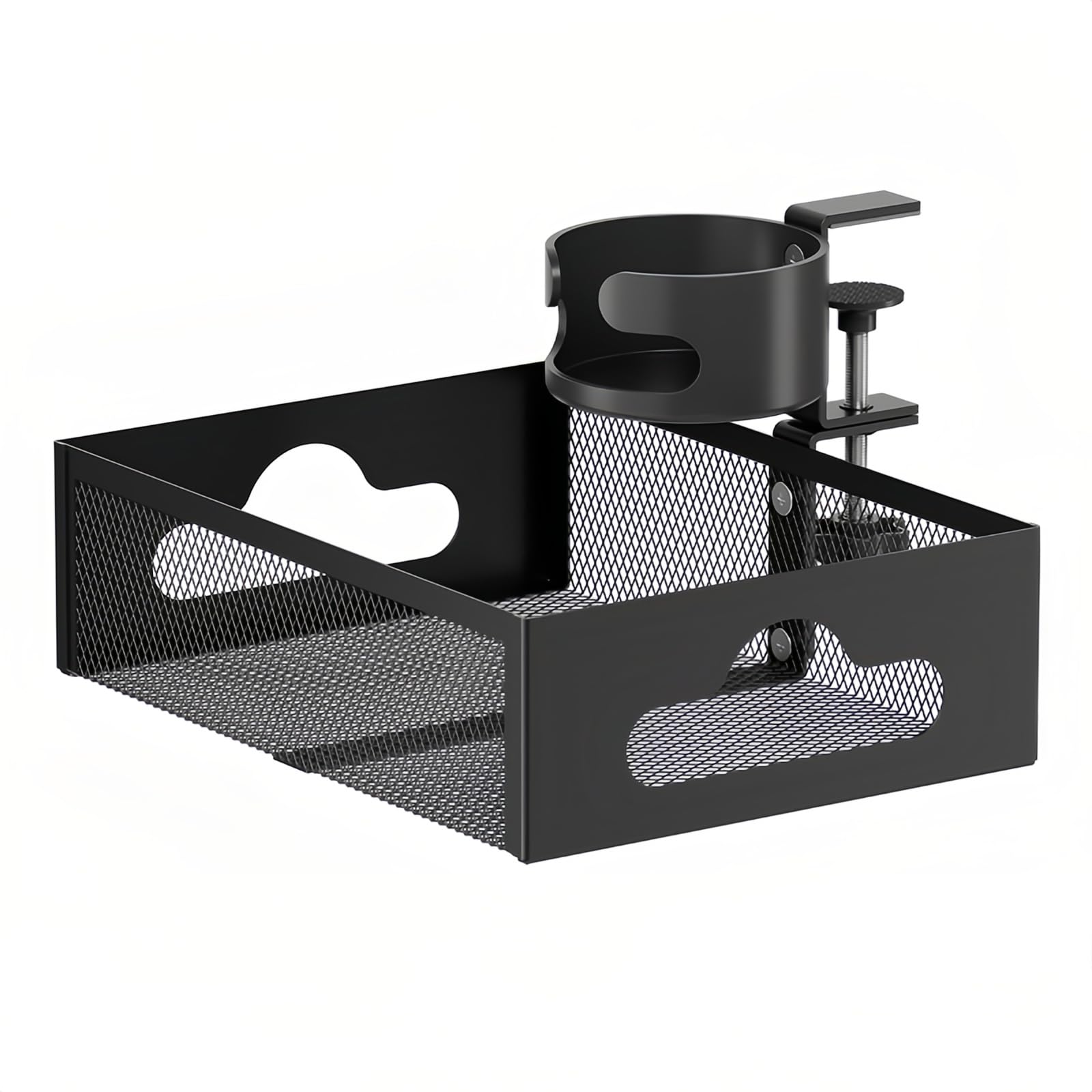 Porte-gobelet de bureau pivotant 360° et tiroir de table en maille