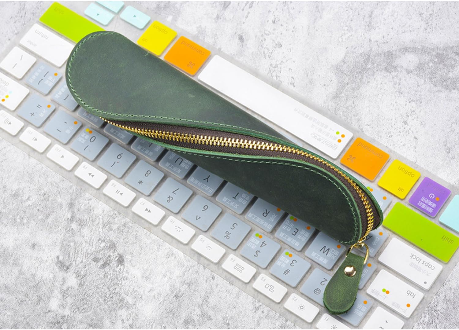 Leather Pencil Case Crazy Horse Leather Zipper Pencil Pouch S Shape Pen Holder and Organizer Pencil Bag Leather Pen Case for Office