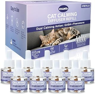 Cat Calming Diffuser Refill 9 Pack Pheromone Diffuser to Calm Cats 270 Days Effectively Anti Anxiety Relief Stress Cat Pheromones Calming Refills 48ml/Bottle Fits All Cats And Common Diffusers Plug in