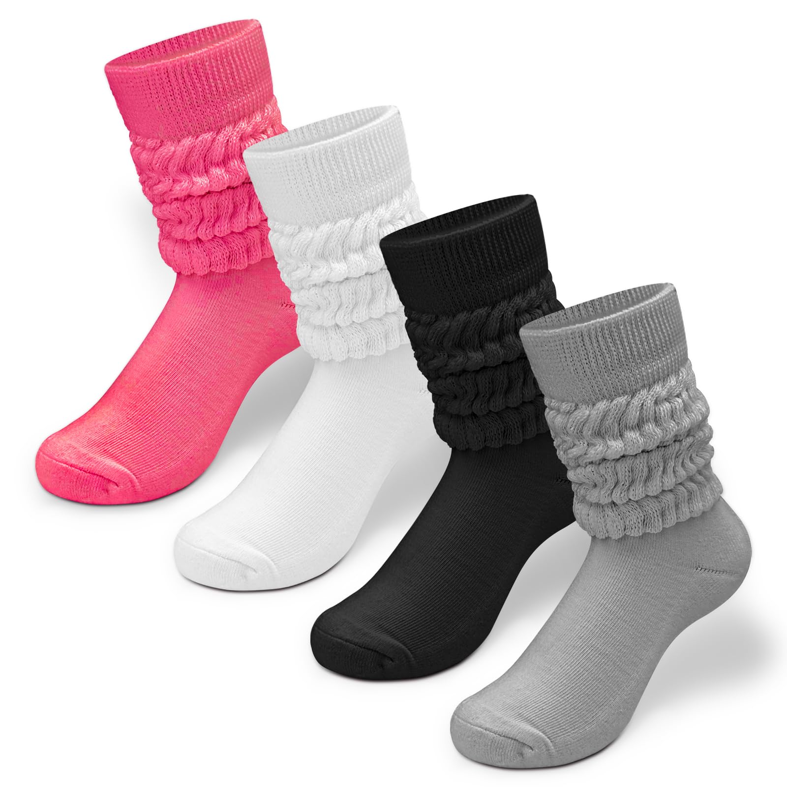 Feelorna 4 Pairs Women's Slouch Socks, Extra Long Scrunch Knee High Boot Socks Girls Novelty Cotton Knit Socks for Women