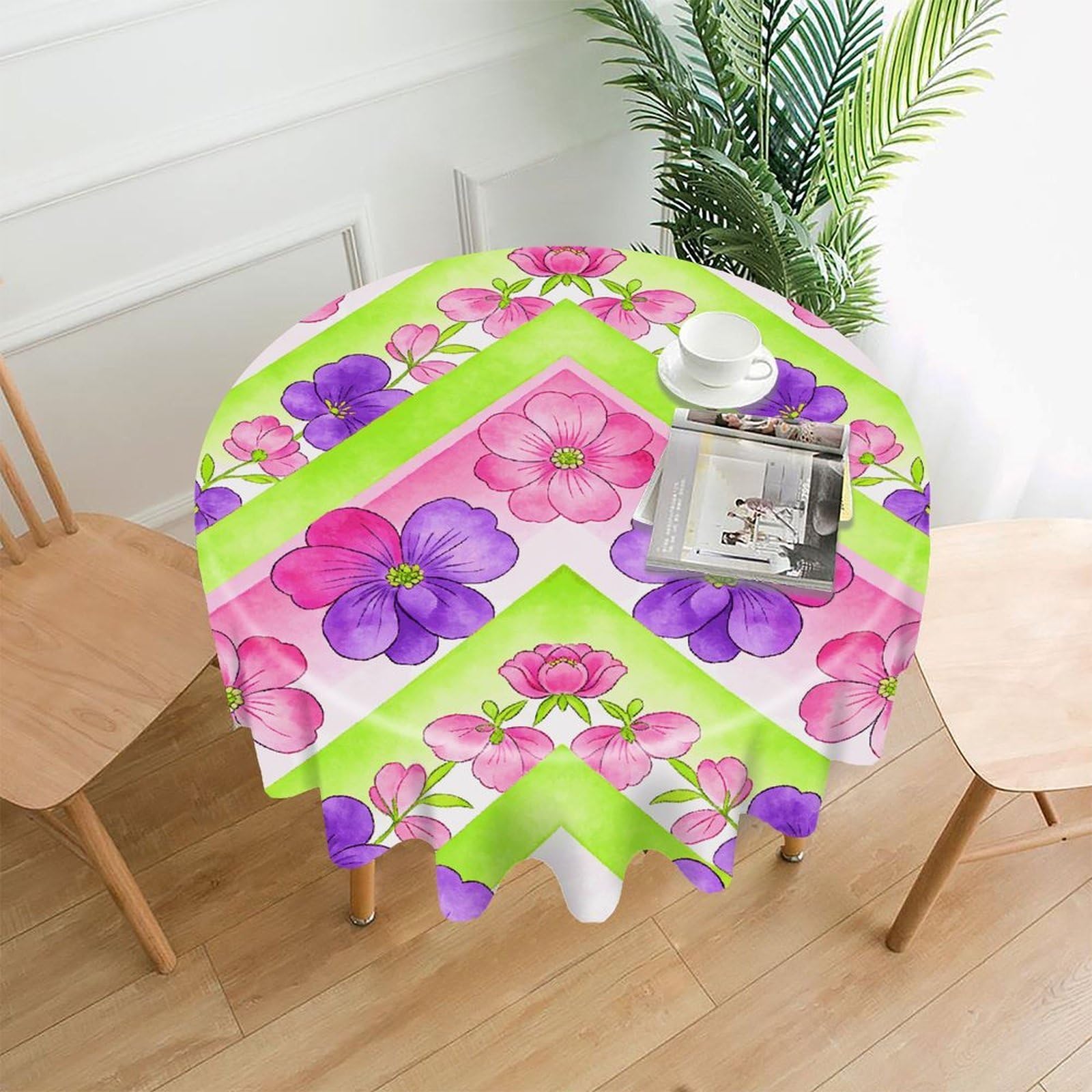 LZQPOEAS Chevron Blooms Tablecloth Easy to Clean Polyester Round Table Cover Washable Round Table Cloth Wrinkle-Free Circle Decoration Tablecloth for Kitchen and Dining Room 60"
