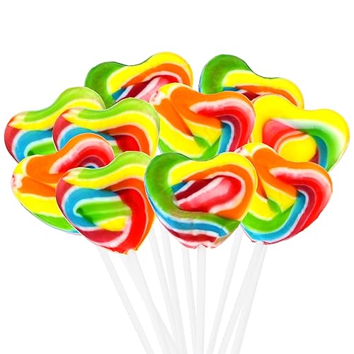 Snacktery Piruletas de corazón para el día de San Valentín, 24 paletas de San Valentín en forma de corazón, chupones de San Valentín de arcoíris,