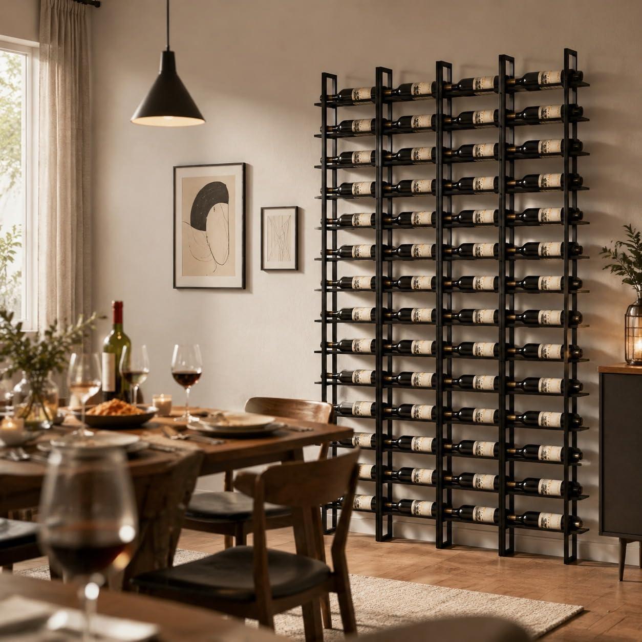 Botellero de Pared , sostenedor negro del almacenaje del vino, estante de metal de la botella del vino de la pared que cuelga de 15 niveles 45 botellas, para Cocina, Bodega, Bar (32 Botellas)