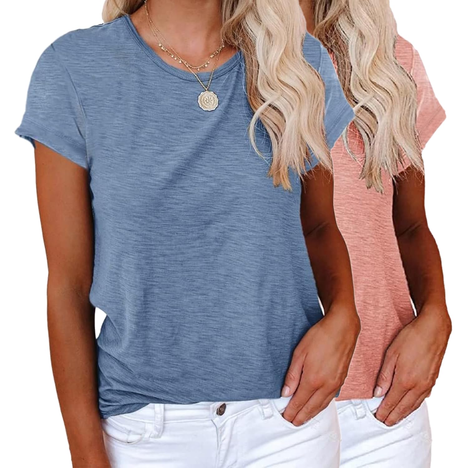 YUTILA 1er/2er Pack Tshirt Damen Sommer Casual Basic Shirt Einfarbig Kurzarm Tee aus 100% Baumwolle Tops Oberteile Rundhals Locker Lässig T Shirt