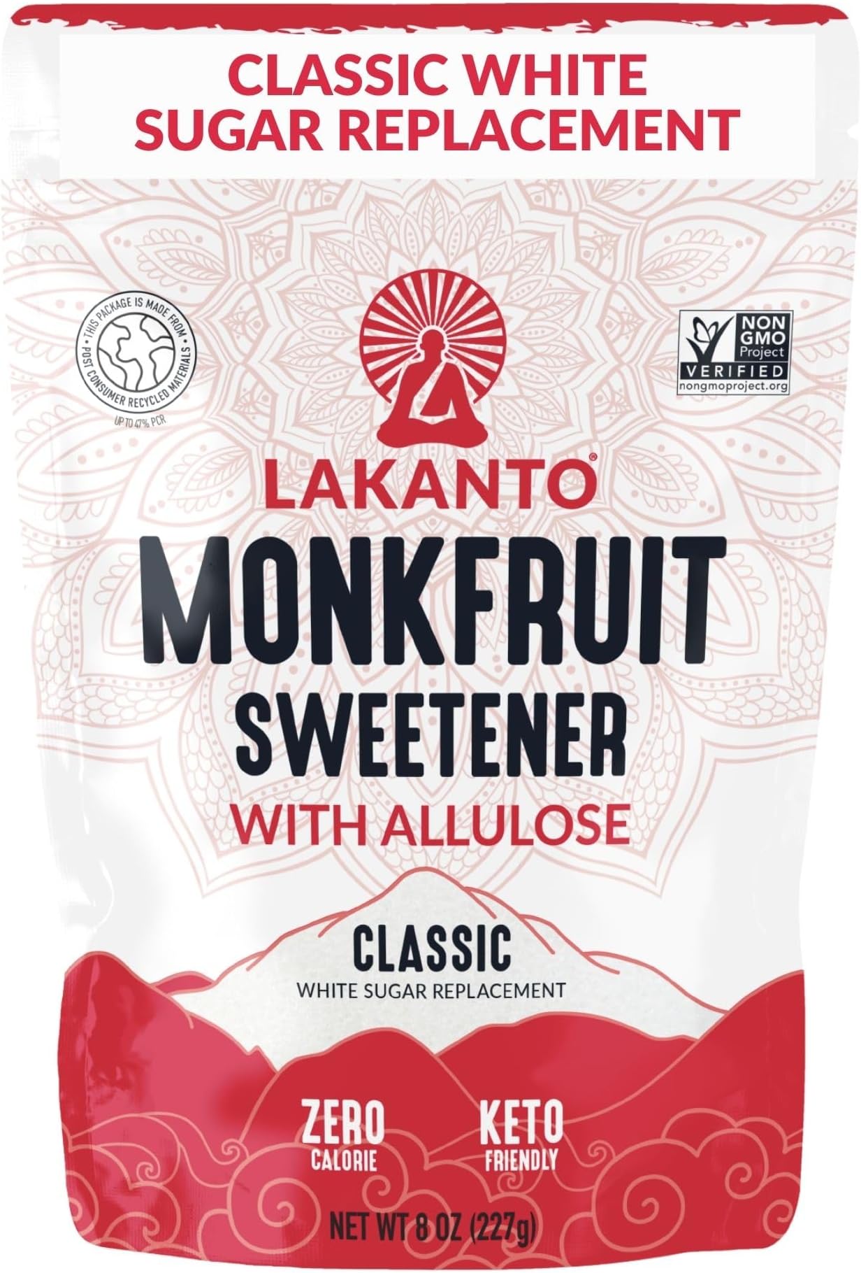Classic Monk Fruit Sweetener with Alulose - White Sugar Substitute, Erythritol Free, Gluten Free, Vegan, Keto Compatible, Sugar Substitute (Classic White - 8 Ounces - Package, 227 Grams