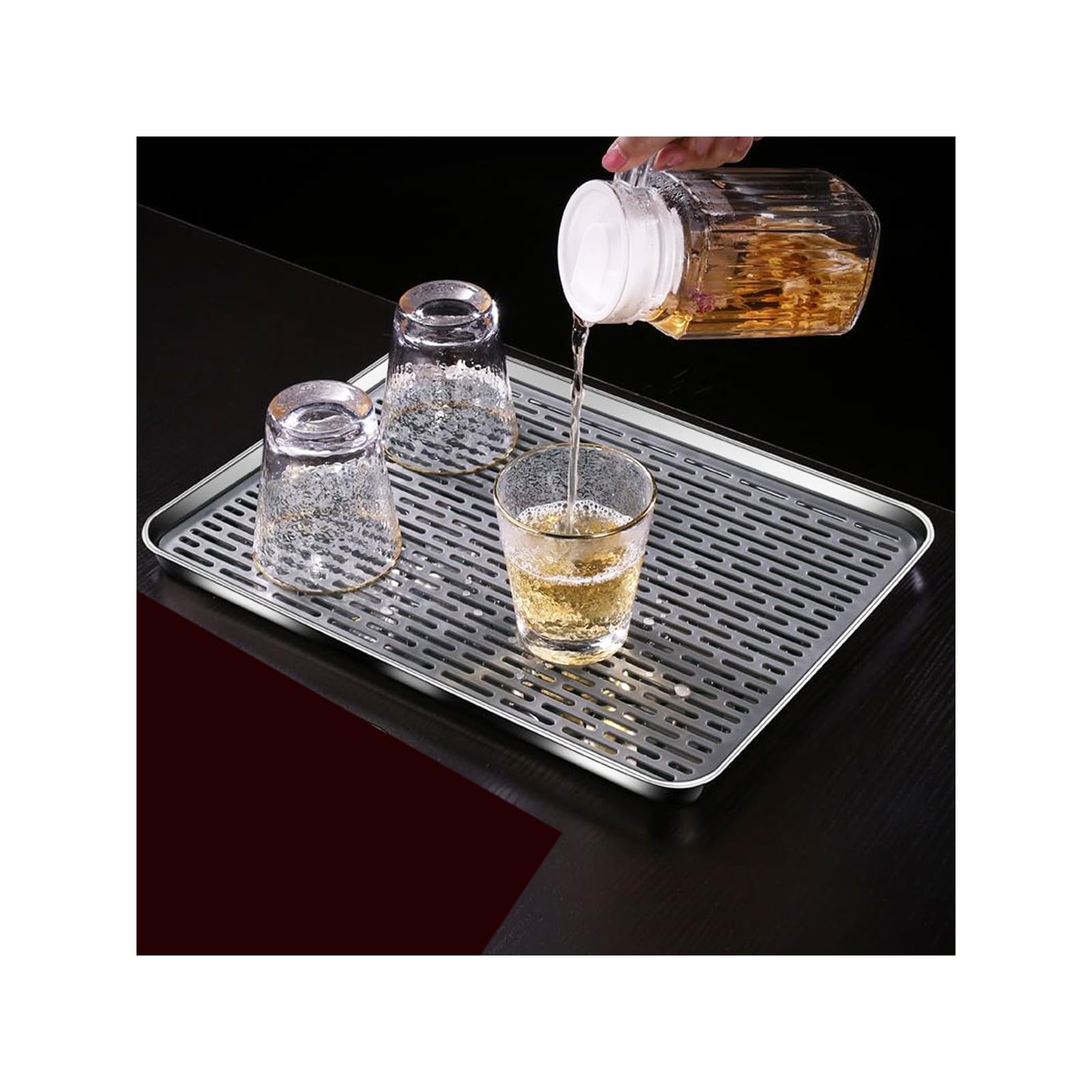 Vassoio antigoccia multifunzionale in acciaio inox, design senza scarico, ideale per tè, caffè e bevande in ristoranti, bar, caffè e sale da tè