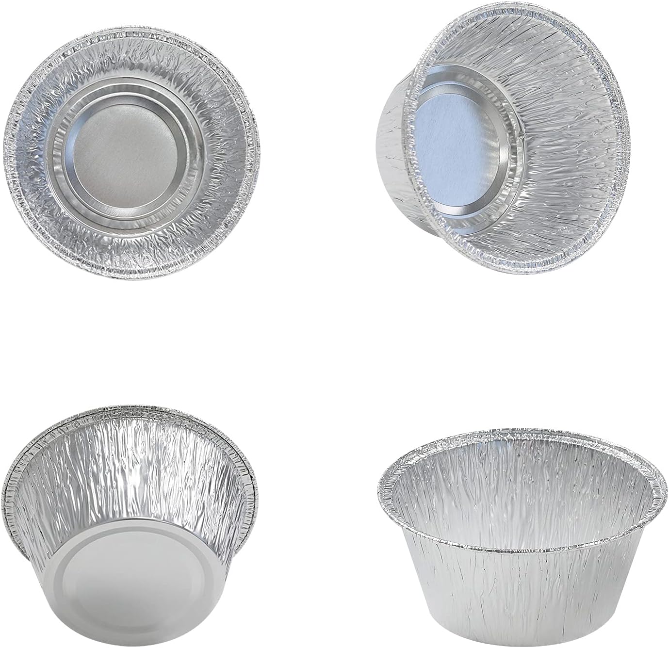 Aluminum Foil Baking Cups, 200 Pack Disposable 4 Oz Ramekins Aluminum Cupcake Muffin Liners Silver Foil Baking Cups for Cupcake, Muffin, Creme Brulee, Egg Tart, Souffle, Pudding