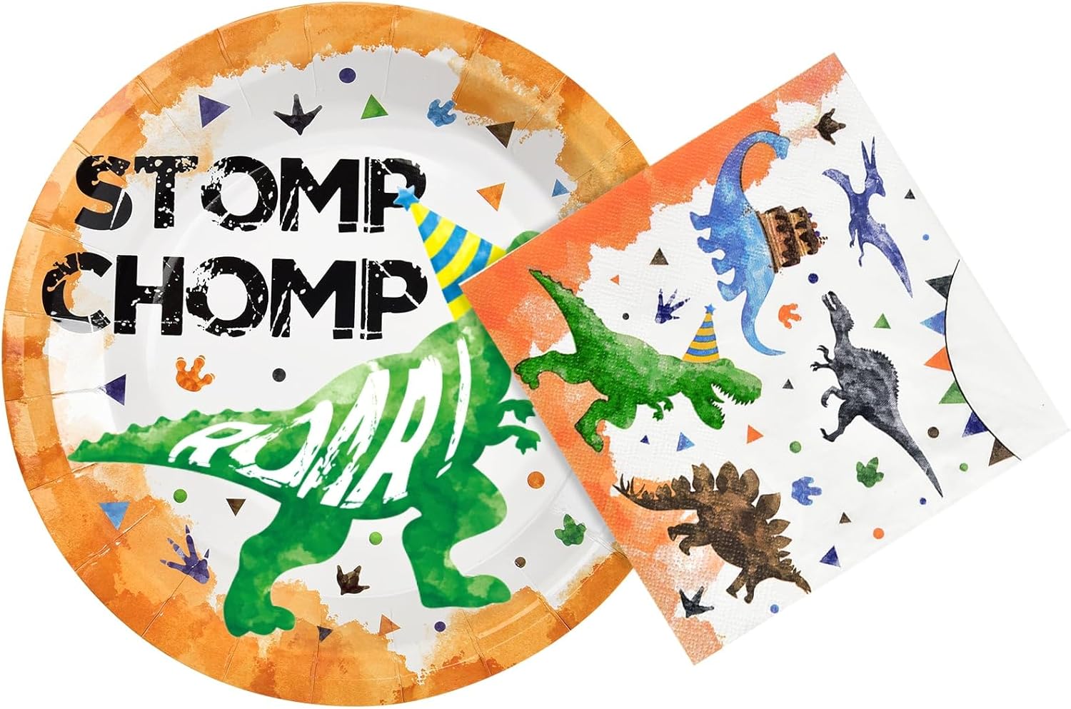 Watercolor Dinosaur Plates and Napkins 100 PCS Dinosaur