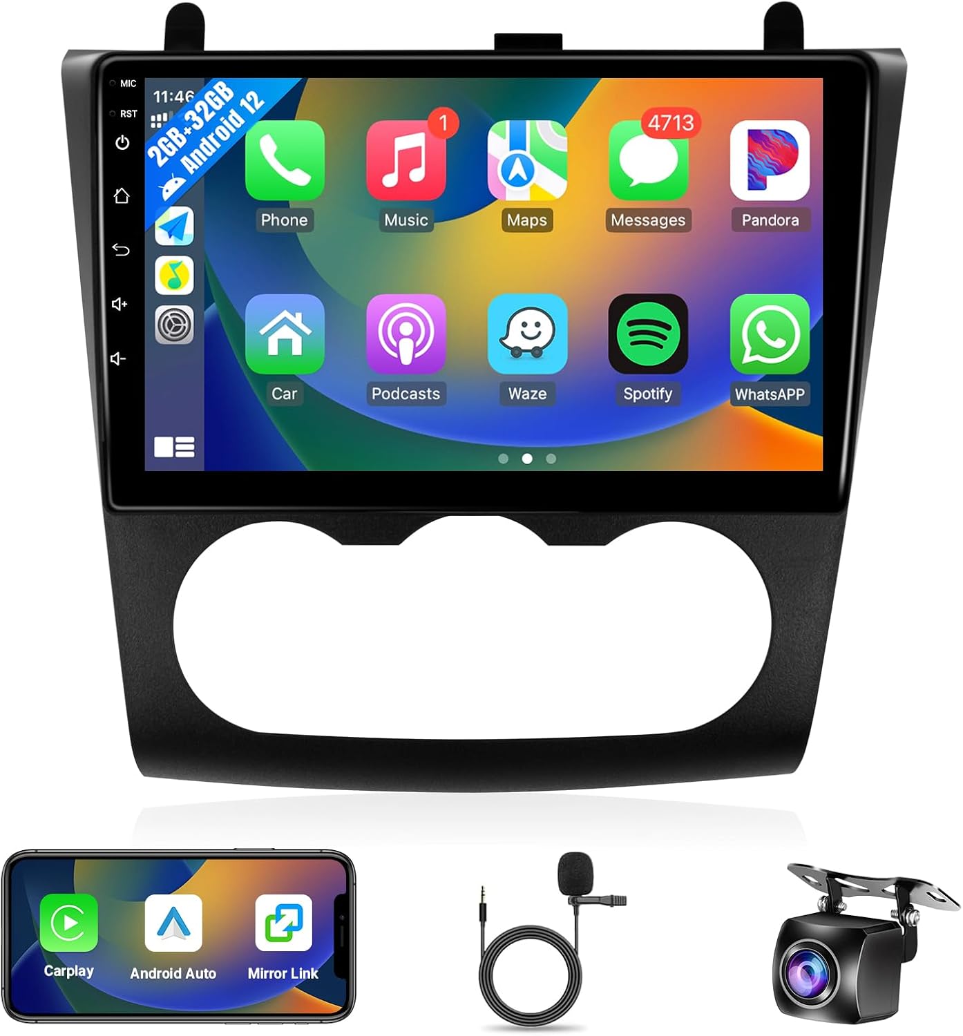 Leadfan Android Car Radio for Nissan Altima 2008 2009 2010 2011 2012 Stereo Replacement, 9 Inch TouchScreen with Wireless Carplay Android Auto Built-in Bluetooth GPS WiFi Backup Camera Mic, Manual A/C