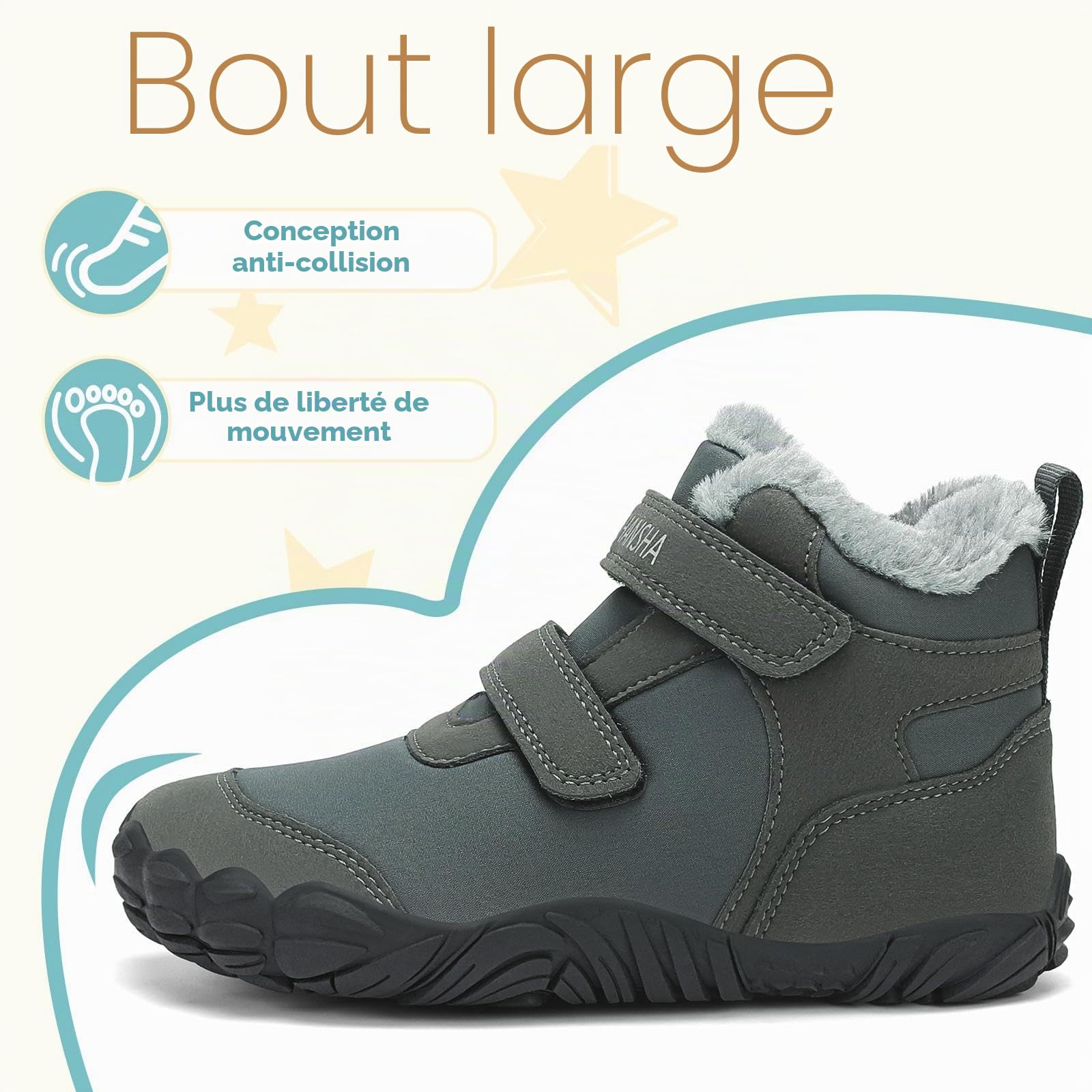 Mishansha Enfants Barefoot Chaussures de Hiver Garçons Bottes de Neige Filles Bottines Chaudes Trekking Antidérapant Gr.25-36 EU