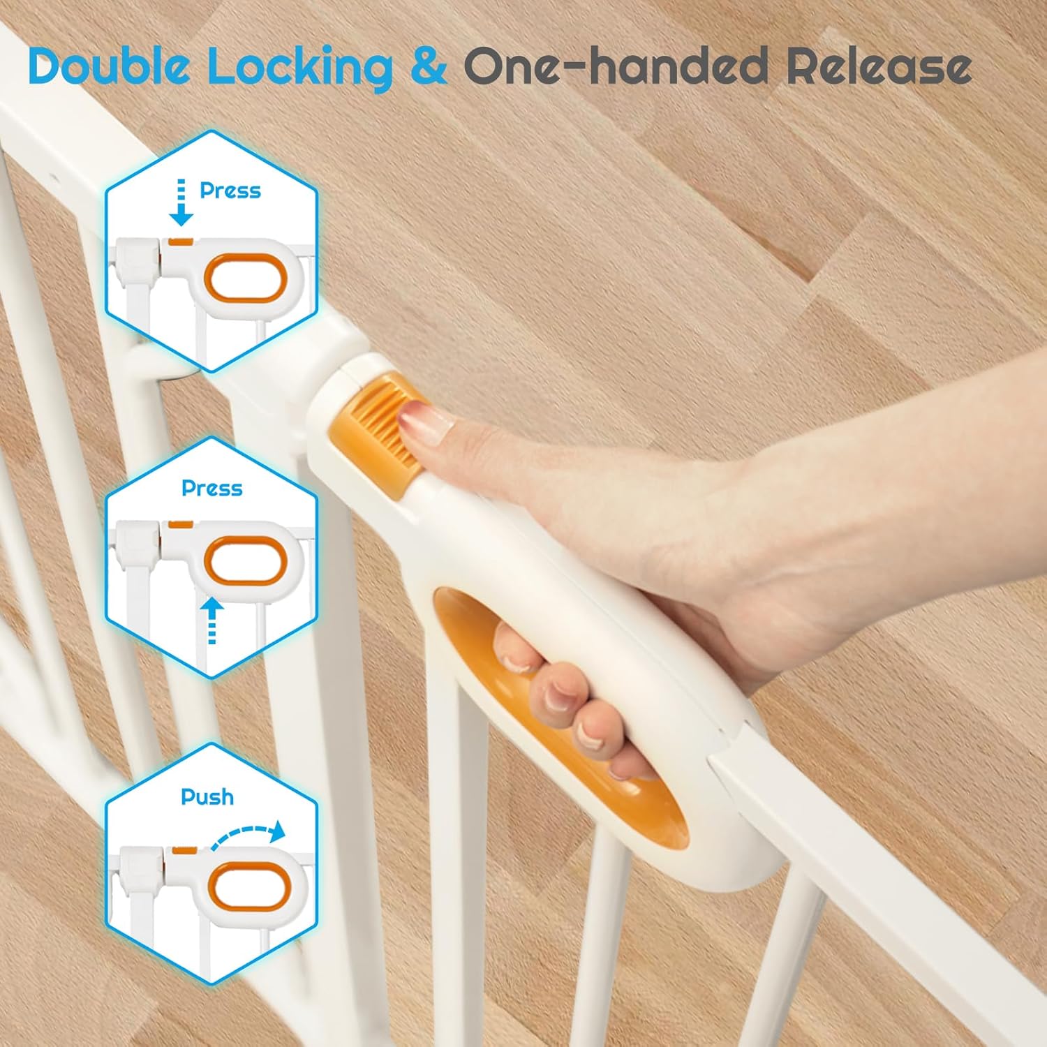 owlie Baby Gate for Stairs 29-33 Inch Wide, Safety House Gate for Baby Pet Gate with Door Pressure Mounting Gates for Kids Toddler Dogs Indoor Stairway Doorway White (30.5'' Tall)