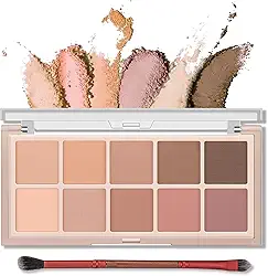 Erinde Paleta de sombras nude de 10 cores, maquiagem de sombra marrom bege claro fosco, ultra-misturável, pigmentada de longa duração, palete de maquiagem neutra para olhos com pincel, kit de presente