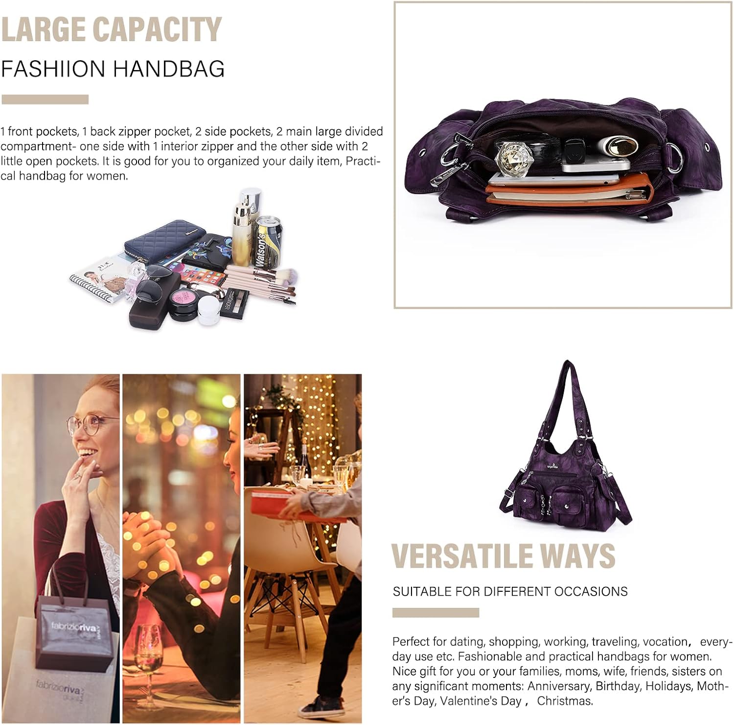 Angel Kiss Purses for Women Hobo Bag Soft PU Leather Shoulder Bag for Women - Image 4