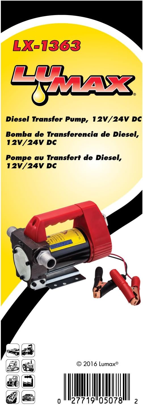 Lumax LX-1363 Diesel Transfer Pump (12V DC), Lightweight and Portable Pump Ideal for Transferring Diesel, Light Oils and Kerosene