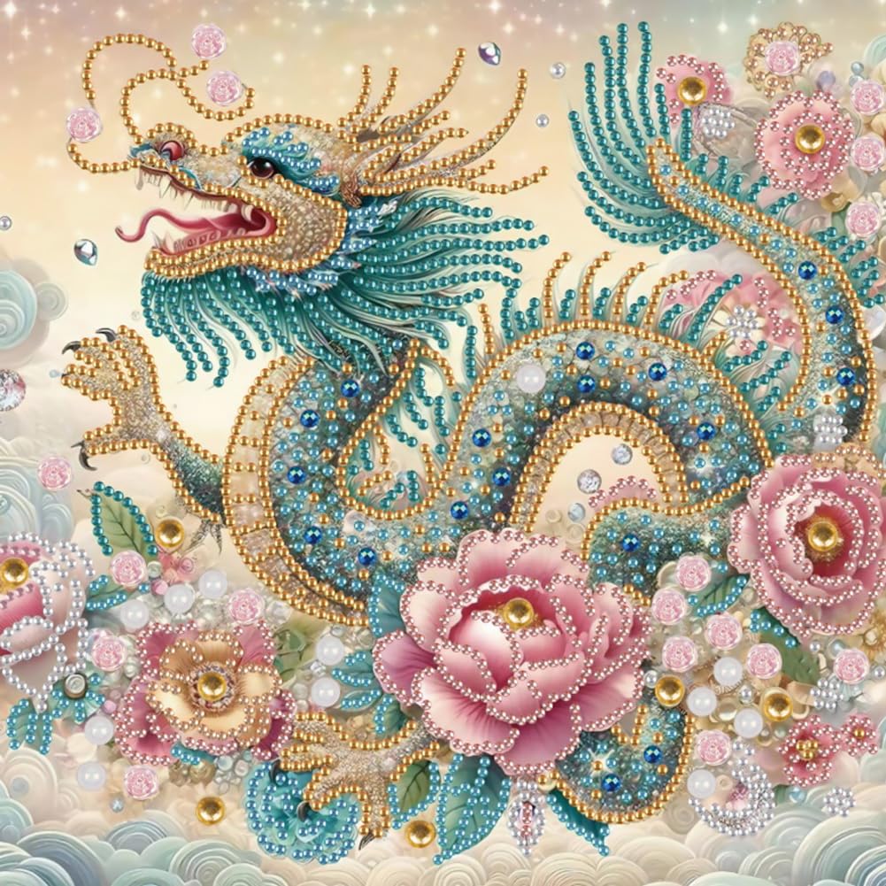WSLWXSHM 5D Special Shape Diamond Art Kits for Beginners, Diamond Painting Kits for Adults Dragon, Crystal Rhinestones Diamond Painting for Home Wall Decoration Gift 12×12inch/30×30cm, Animal