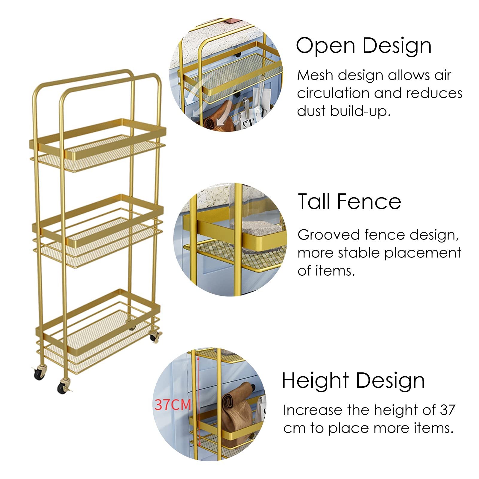 Carrello scorrevole sottile con ruote e manico, largo 20 cm, salvaspazio, per cucina e casa, ufficio, ripiano stretto per bagno/lavanderia, può contenere fino a 25 kg