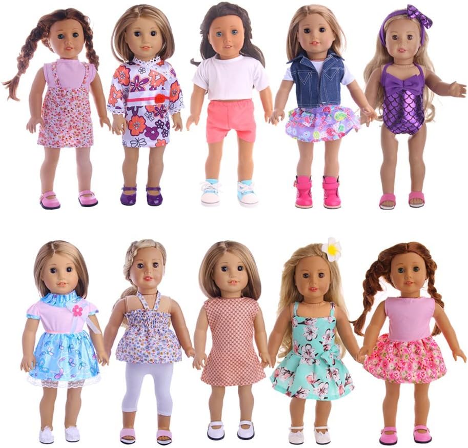Luckdoll 10PCS Different Unique Styles Outfits for American Girl Doll Other 18 inch Doll My Life Doll