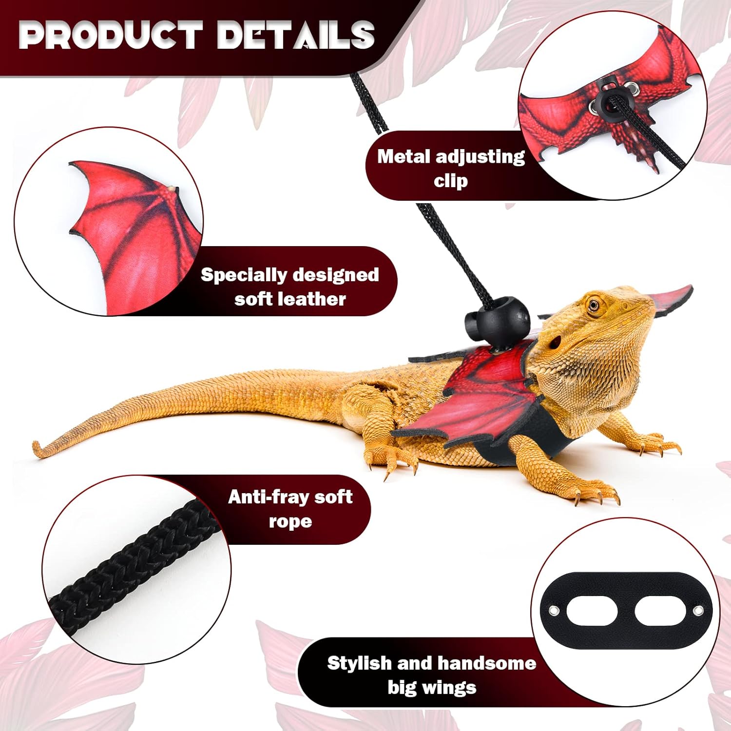 Bearded Dragon Lizard Leash Harness Removable Lizard Leash for Bearded