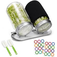 2 Pack Sprouting Jar Kit, Wide Mouth 1000ml Glass Mason Jar