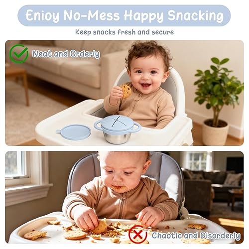 Miniatura 4 de Paquete de 2 recipientes de acero inoxidable para bebés para niños con tapas y asas de silicona de grado alimenticio a prueba de derrames, vasos de