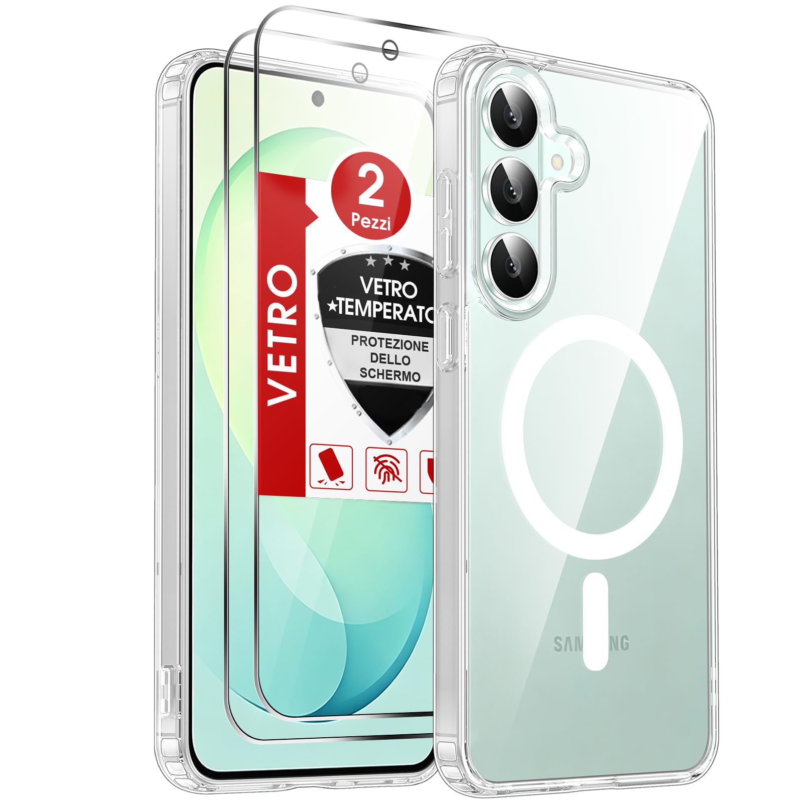 LeYi Cover per Samsung S25 FE/S26 FE con 2 Vetro Temperato(Trasparente) | Custodia Compatibile con MagSafe Protezione Fotocamera Originale Antiurto Protettiva Case per Magnetica Galaxy S25FE/S26FE