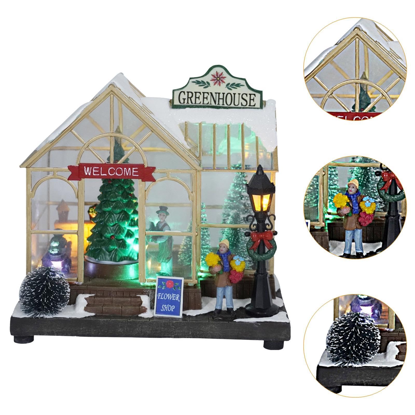 Casa Navideño, Decoración de Escena Navideña de Invernadero con LED, Figuras Navideñas de Escritorio Iluminadas con LED para Festival de Ado