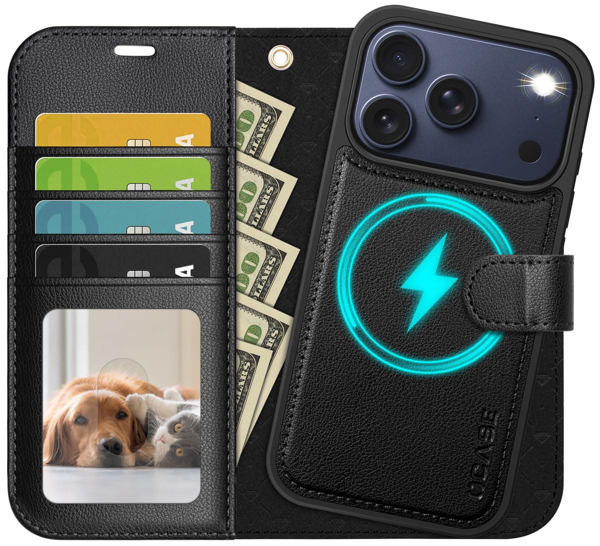 – OCASE for iPhone 17 Pro Max Case, Detachable 2 in 1 PU Leather Wallet Case with RFID Blocking, Wireless Charging, Card Holders, Kickstand, Shockproof Removable Phone Cover, Litchi Black