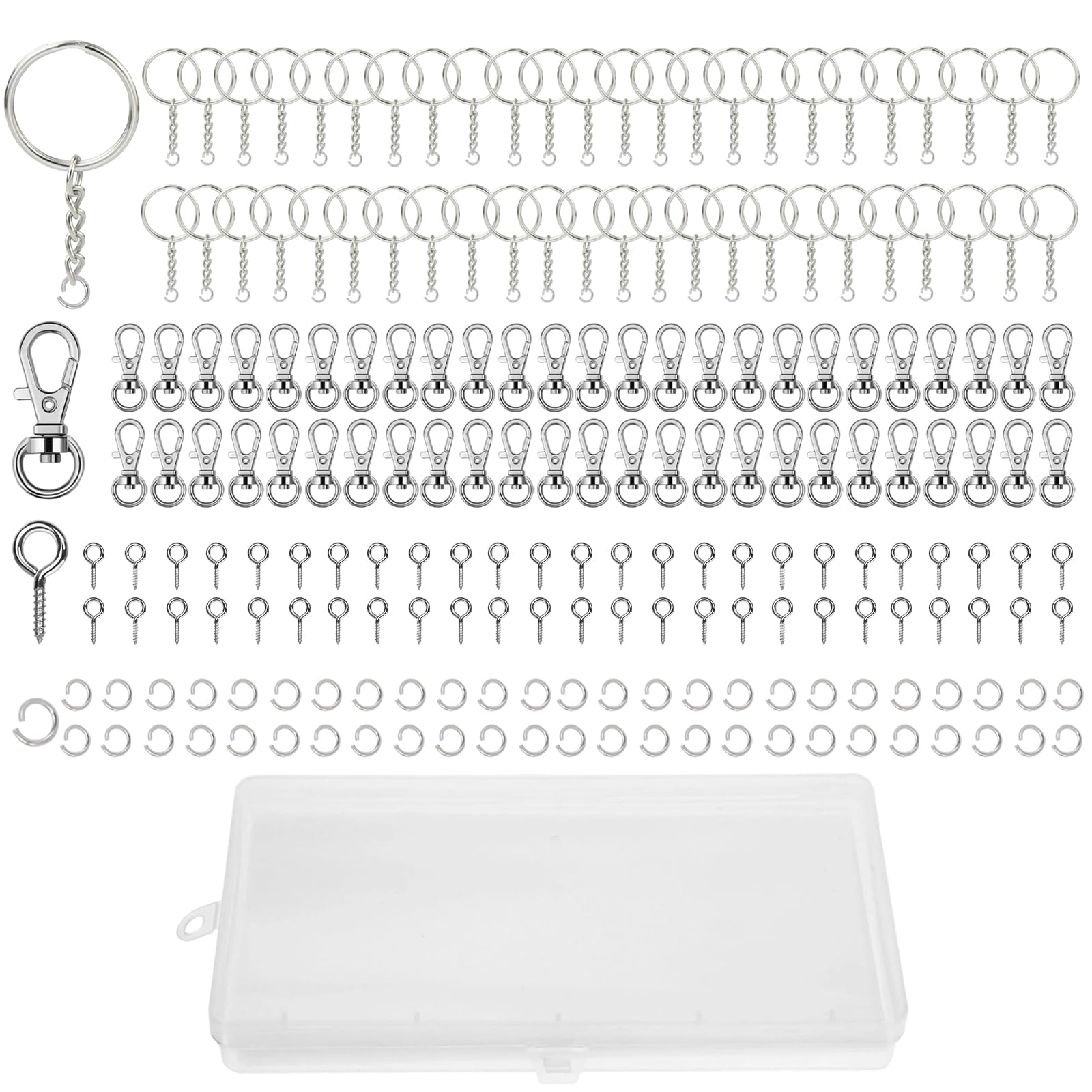 200pcs Keyring Chain Keychain Accessories Keyring Clips Kit Swivel Lobster Clasps Eye Pins Key Chain Rings Open Jump Rings Metal Splits Key Ring Hoops for DIY Crafts, Jewelry Making, D