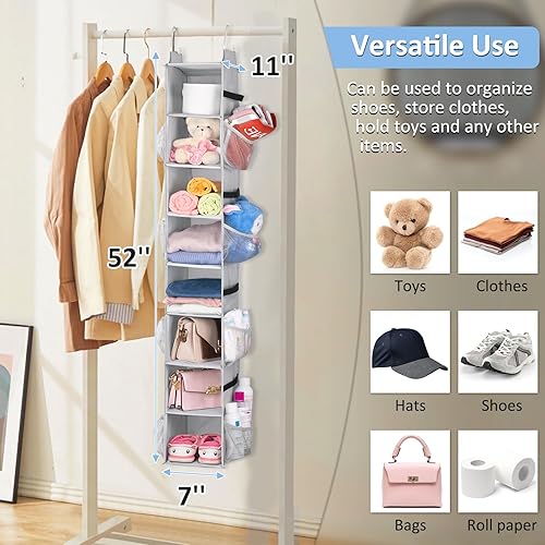 Miniatura 7 de SLEEPING LAMB Zapatero colgante de 8 estantes, organizador de zapatos estrecho para guardar ropa, guantes, bolsas, con 8 bolsillos grandes de malla