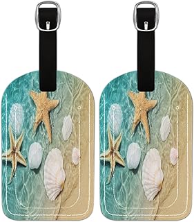 Etiqueta de bagagem PU Leahter para malas, bolsa de viagem de proteção de privacidade etiqueta etiqueta de mala de praia estrela do mar concha, bolsa de bagagem de viagem etiqueta etiqueta de identificação para mulheres homens