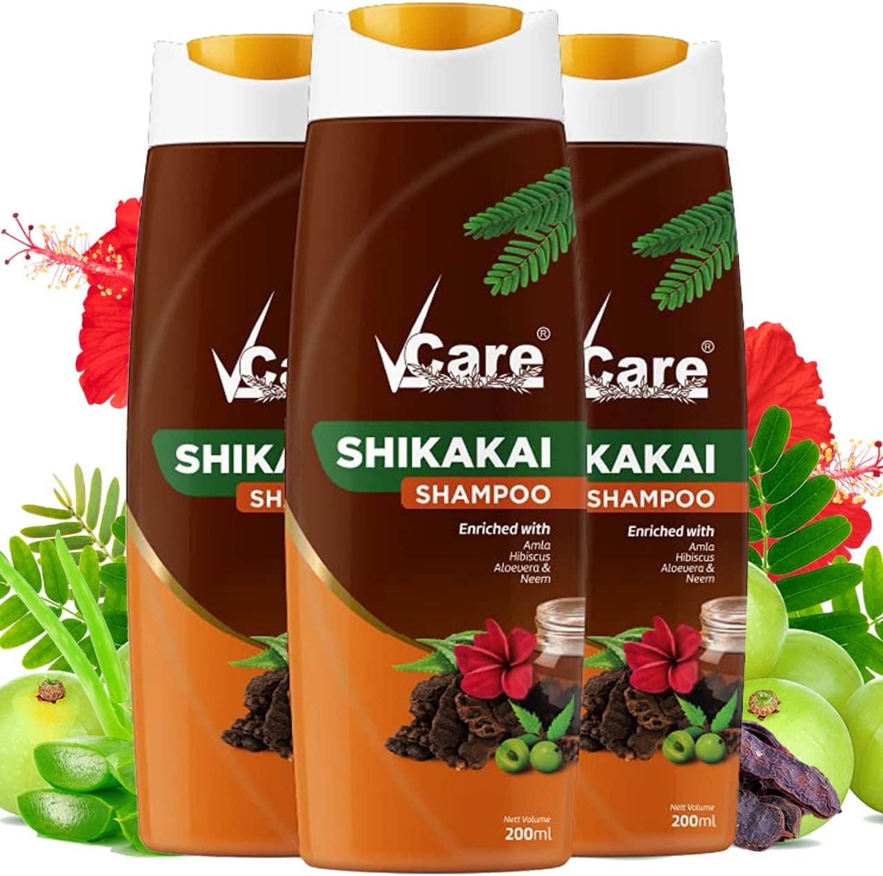 Shikakai Shampoo with Goodness of Aloe Vera & Neem, Amla, Hibiscus, Shikakai For Strong & Healthy Hair, For Men And Women - 200ml (Pack Of 3)