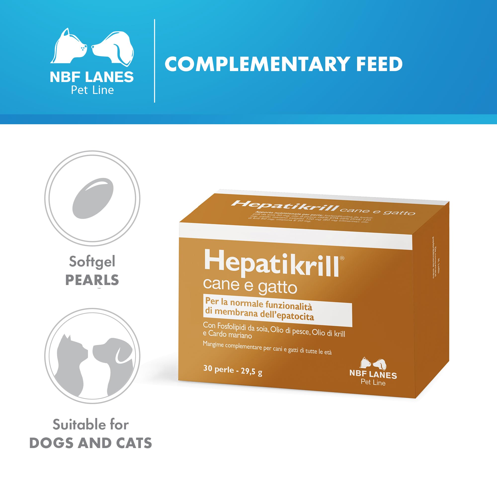 NBF Lanes | Hepatikrill Perro y Gato, 30 Perlas Apetibles, para la Funcionalidad Normal de la Membrana del Hepatocito
