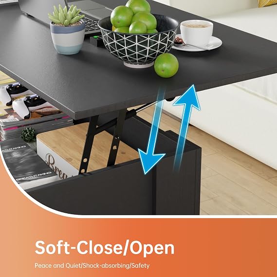 FDW | 47 Lift Top Coffee Table | Black | with Hidden Storage