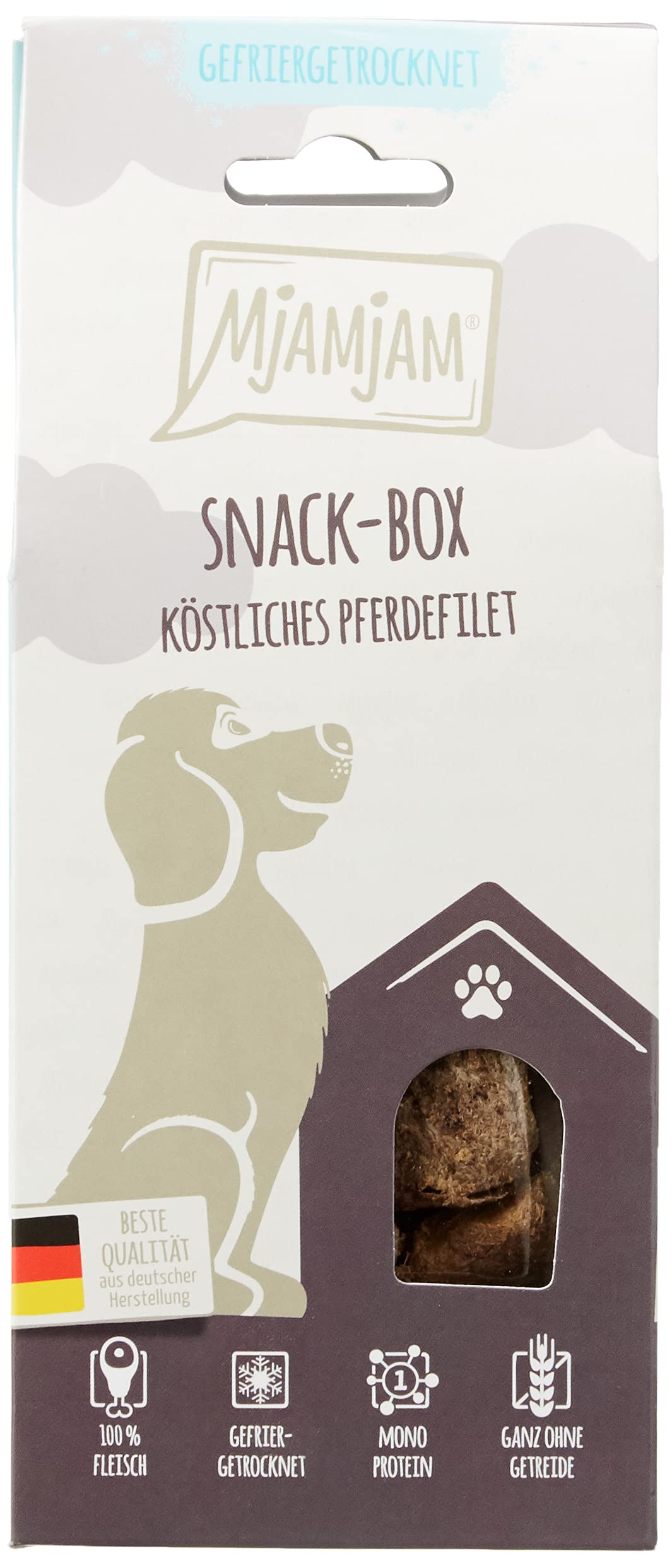 MjAMjAM Snackbox per Cani, Delizioso Filetto di Cavallo, Genuino, 80 g