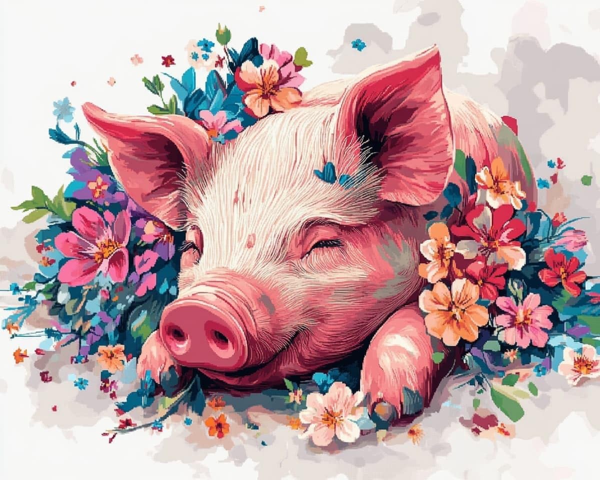 AxiangziK Cross Stitch Kit 12x16in,Pigs in the Flowerbed DIY Embroidery Set for Adults Beginners,Pre-Printed Canvas Wall Art for Living Room Bedroom Decor